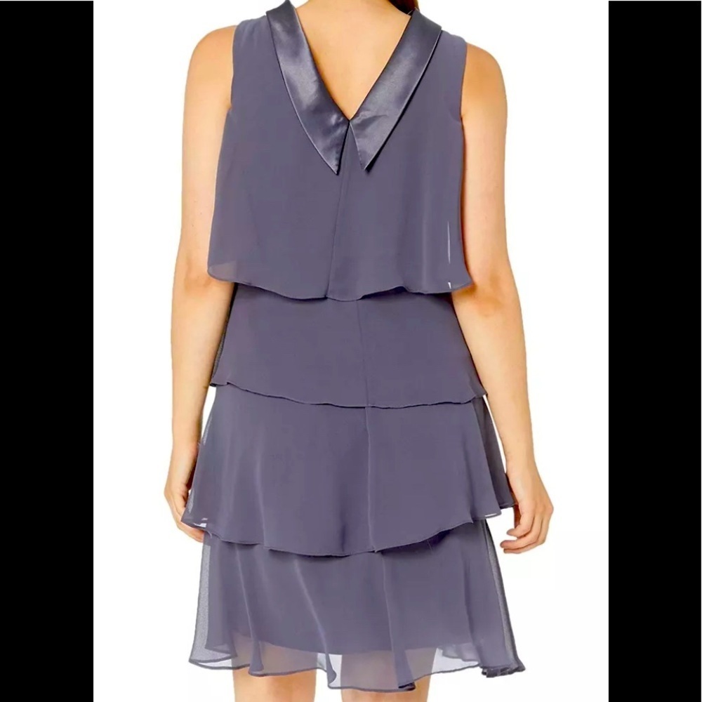 Women’s Formal Dress SLNY Shift Gray Size 18 Jewel Strap Tiered Sleeveless Gown - Picture 6 of 7